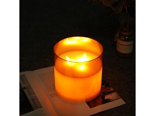 JHY DESIGN Large Moving 3 Wicks Battery Candle with 6-Hour Timer Function, 6''Dia Flameless Candle Battery Powered, Simulation 3D Glass LED Candle...