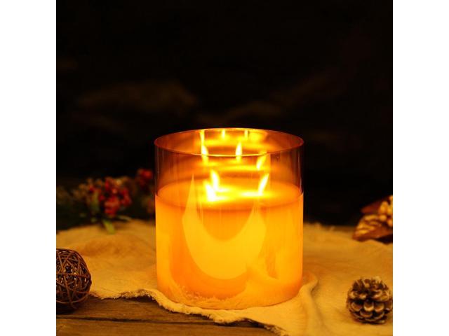 JHY DESIGN Large Moving 3 Wicks Battery Candle with 6-Hour Timer Function, 6''Dia Flameless Candle Battery Powered, Simulation 3D Glass LED Candle...