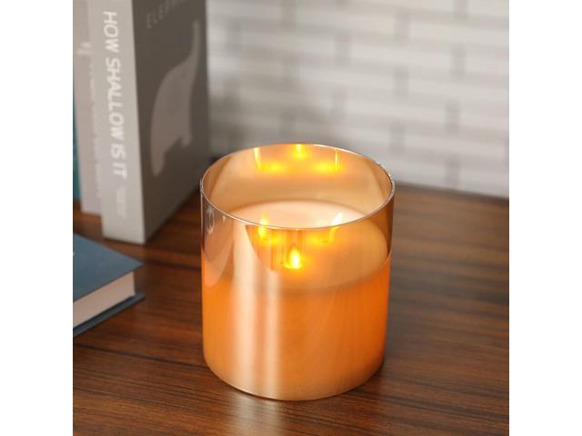 JHY DESIGN Large Moving 3 Wicks Battery Candle with 6-Hour Timer Function, 6''Dia Flameless Candle Battery Powered, Simulation 3D Glass LED Candle...