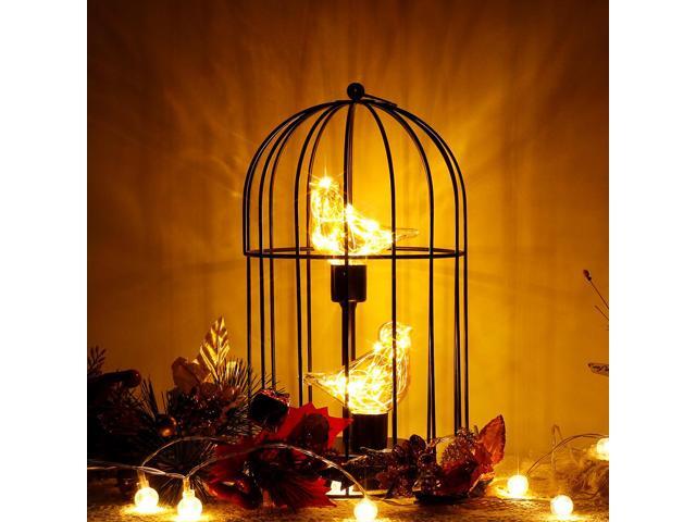 JHY DESIGN Birdcage Decorative Lamp Battery Operated 12' Tall Cordless Accent Light with Warm White Fairy Lights Bird Bulb for Living Room Bedroom...