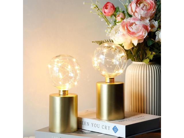 JHY DESIGN Set of 2 Gold Table Lamp Battery Powered 8''Tall Cordless Lamp Light Battery Operated Great for Living Room Bedroom Weddings Parties...
