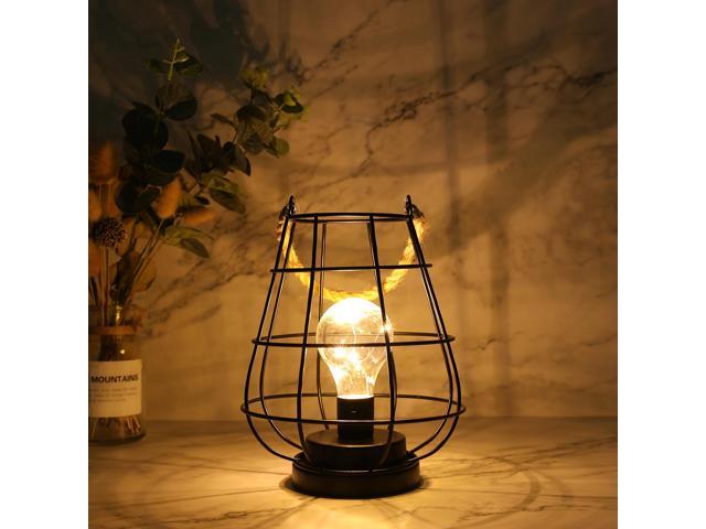 JHY DESIGN 8.5' Cage Bulb Lantern Decorative Lamp Battery Powered Cordless Accent Light with Warm White Fairy Lights LED Edison Bulb Lamp for...
