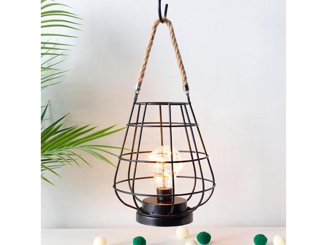 JHY DESIGN 8.5' Cage Bulb Lantern Decorative Lamp Battery Powered Cordless Accent Light with Warm White Fairy Lights LED Edison Bulb Lamp for...