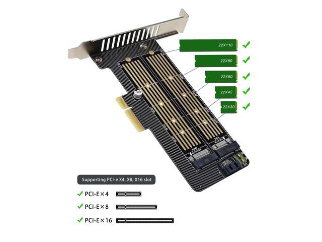 Bailink Dual M.2 PCIE Adapter, M.2 SSD NVME (M Key) & SATA (B Key) Adapter with SATA cable for One M.2 NVMe and One SATA SSD...