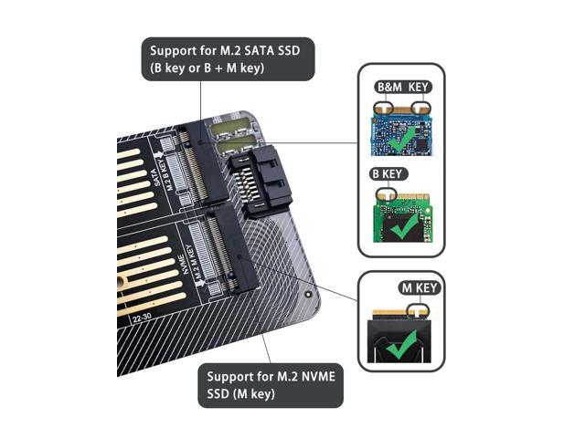 Bailink Dual M.2 PCIE Adapter, M.2 SSD NVME (M Key) & SATA (B Key) Adapter with SATA cable for One M.2 NVMe and One SATA SSD...