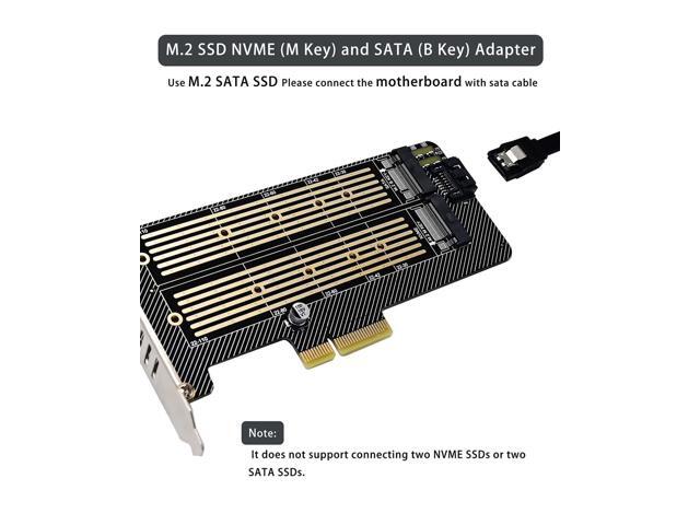 Bailink Dual M.2 PCIE Adapter, M.2 SSD NVME (M Key) & SATA (B Key) Adapter with SATA cable for One M.2 NVMe and One SATA SSD...