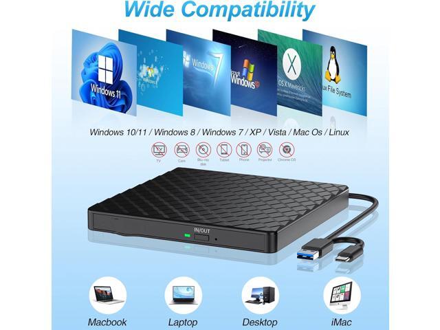External CD/DVD Drive for Laptop, USB 3.0 CD DVD +/-RW Drive Burner DVD Player, External CD ROM Reader Writer Optical Drive Compatible with Laptop...