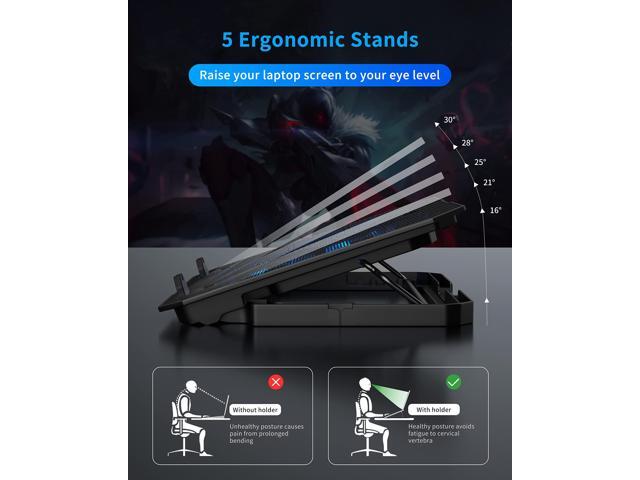 Updated Laptop Cooling Pad, Laptop Cooler with 6 Quiet Fans with Blue Lights for 12-18 Inch Notebook Gaming Fan Stable Stand, 5 Height & Wind Speed...