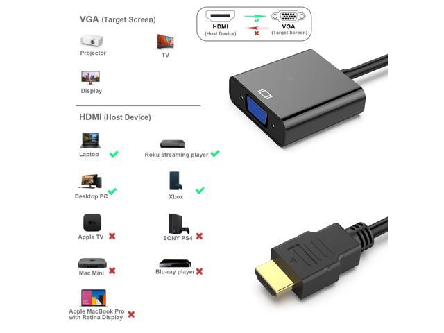 HDMI to VGA, Gold-Plated HDMI to VGA Adapter (Male to Female) with 3.5mm Audio Jack and USB Power Supply for Computer, Desktop, Laptop, PC,...