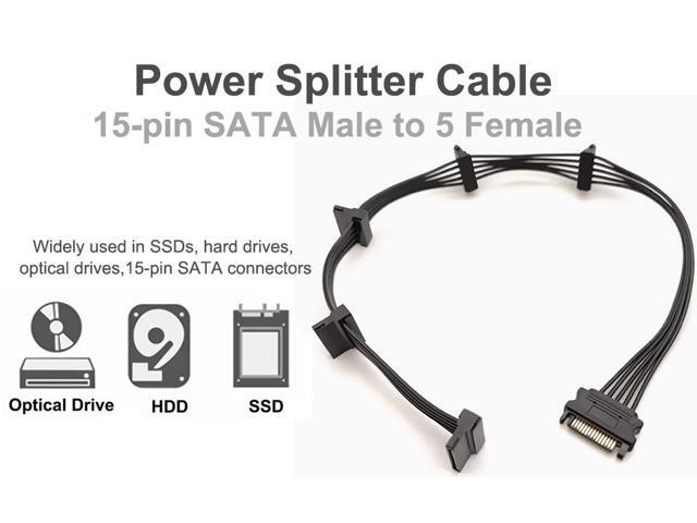 Bailink SATA Power Splitter Cable, 15 Pin SATA to 5 SATA Power Splitter Cable Apply for HDD SSD Optical Drives Sata Power Cable -24 Inches