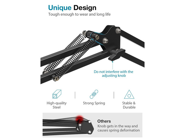 Microphone Stand, Mic Arm Microphone Stand Boom Suspension Scissor Stand for Blue Yeti HyperX QuadCast S SoloCast Snowball Fifine K669B and other...