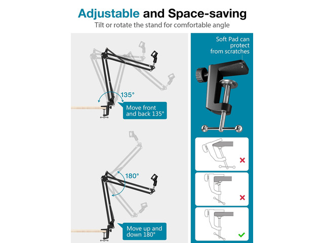 Microphone Stand, Mic Arm Microphone Stand Boom Suspension Scissor Stand for Blue Yeti HyperX QuadCast S SoloCast Snowball Fifine K669B and other...