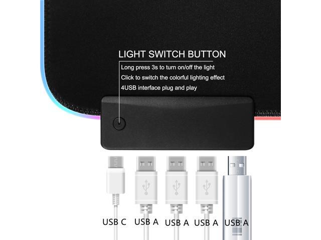 Bailink Gaming Mouse Pad RGB Mouse Pad with 4 Port USB Ports and 14 Lighting Modes Large Non-Slip Rubber Base Waterproof Mouse Pad for Games,...