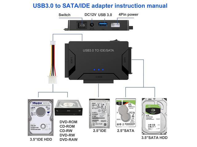 USB 3.0 to SATA/IDE Adapter, Bailink External Hard Drive Reader Ultra Recovery Converter Compatible with 2.5/3.5in HDD/SSD DVD Optical Drive