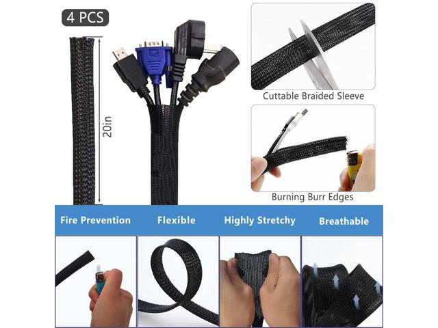 Bailink 204PCS Cable Management Kit,4 Cable Sleeve 38 Cable Clips with 7 Cord Holders, 30+5Roll Cable Organizer Straps and 100 Fastening Cable...