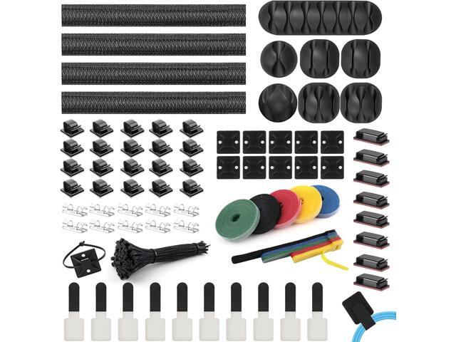 Bailink 204PCS Cable Management Kit,4 Cable Sleeve 38 Cable Clips with 7 Cord Holders, 30+5Roll Cable Organizer Straps and 100 Fastening Cable...