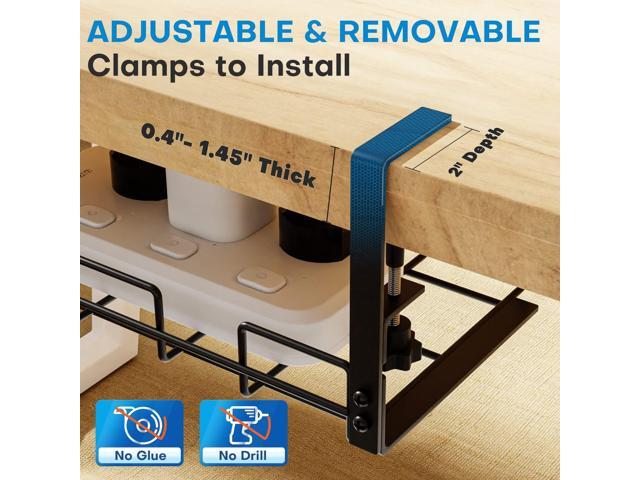 No Drilling Under Desk Cable Management, Large Space Metal Desk Cable Management, Adjustable and Removable Cable Management Tray Fits Most Table,...