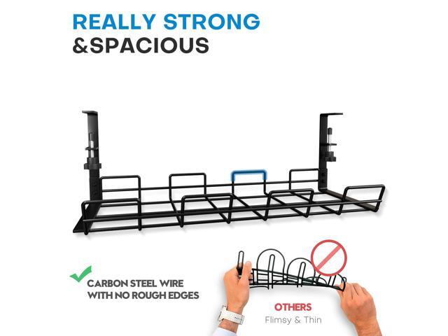 No Drilling Under Desk Cable Management, Large Space Metal Desk Cable Management, Adjustable and Removable Cable Management Tray Fits Most Table,...
