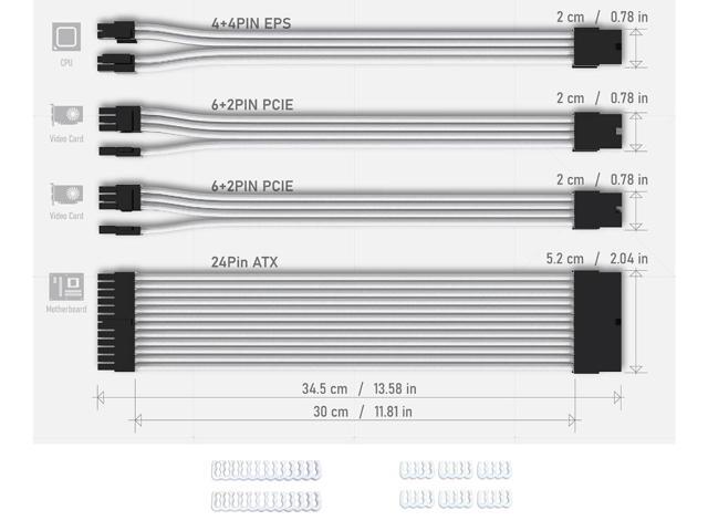Bailink PSU Cable Extension ATX Sleeved Custom Mod GPU PC Power Supply Soft Nylon Braided with Comb Kit 24PIN/8PIN to 6+2Pin/ 8PIN to 4+4PIN-30CM...