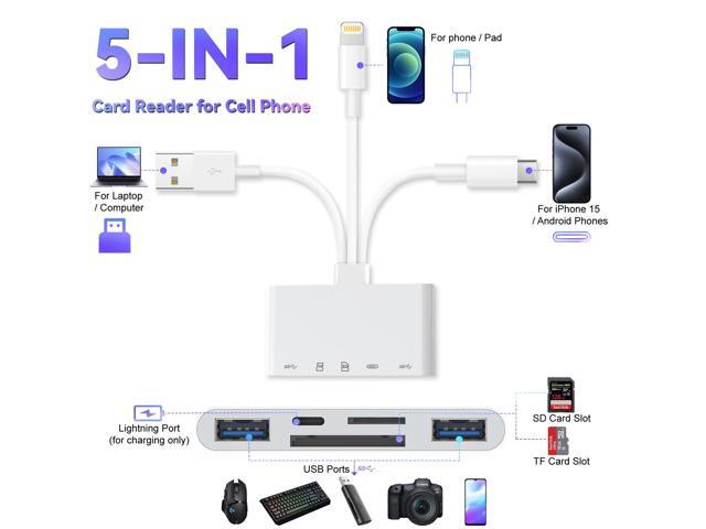 Bailink 5-in-1 Memory Card Reader, USB OTG Adapter & SD Card Reader for iPhone/iPad, USB C and USB A Devices with Micro SD & SD Card Slots,...