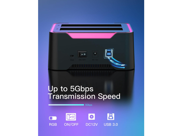 Bailink Updated RGB SATA to USB 3.0 Hard Drive Docking Station with Offline Clone, USB 3.0 to SATA I/II/III Dual Bay External SSD/HDD Dock for...