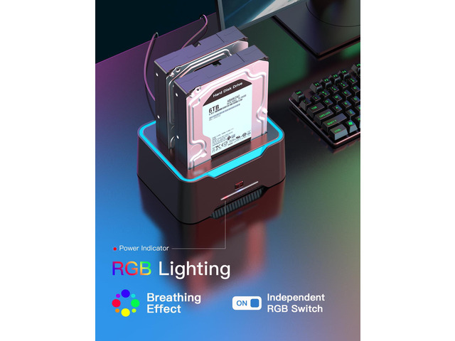 Bailink Updated RGB SATA to USB 3.0 Hard Drive Docking Station with Offline Clone, USB 3.0 to SATA I/II/III Dual Bay External SSD/HDD Dock for...