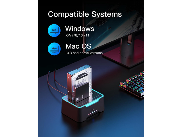 Bailink Updated RGB SATA to USB 3.0 Hard Drive Docking Station with Offline Clone, USB 3.0 to SATA I/II/III Dual Bay External SSD/HDD Dock for...