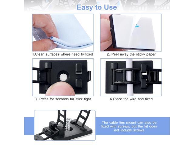Bailink 100PCS Adhesive Cable Ties Cable Clips, Self-adhesive Nylon Cable Straps, Adhesive Cable Management Clips for Wire Management...