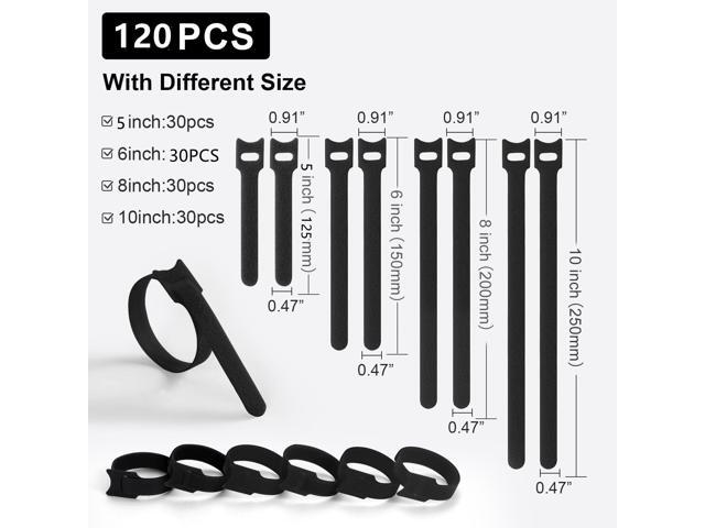 120PCS Reusable Cable Ties, 5+6+8+10 inch Cable Ties for Cable Management, Adjustable Fastening Cable Ties Nylon Cable Ties, Multi-Purpose Reusable...