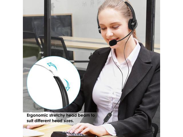 WIILGN 103U Computer Headset with Microphone Noise Cancelling, USB Wired Binaural Headset, Boom Mic Mute Button Call Center Headphone, Foldable...