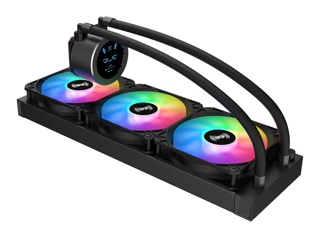 SAMA SM360 Black 360mm Liquid Water AIO CPU Cooler For Gaming PC Computer with Screen LCD Display, 3 ARGB PWM Silent Fans
