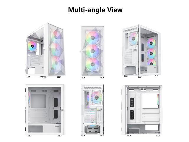 SAMA 3509 White Mid Tower Gaming PC Case with Door Open Tempered Glass, 4 Pre-installed RGB Airflow Cooling Fans