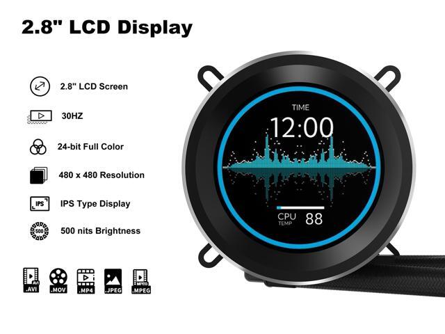 SAMA SM360 PRO AIO 360mm Liquid Cooler 2.8 inch Screen LCD Display CPU Cooler, Gaming Computer PC Cooler with 3 ARGB PWM Silent Fans