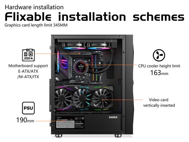 SAMA 3509 Tempered Glass Open Door Gaming ATX Computer PC Case Mid Tower Black with 4 Addressable RGB Fans Pre-installed