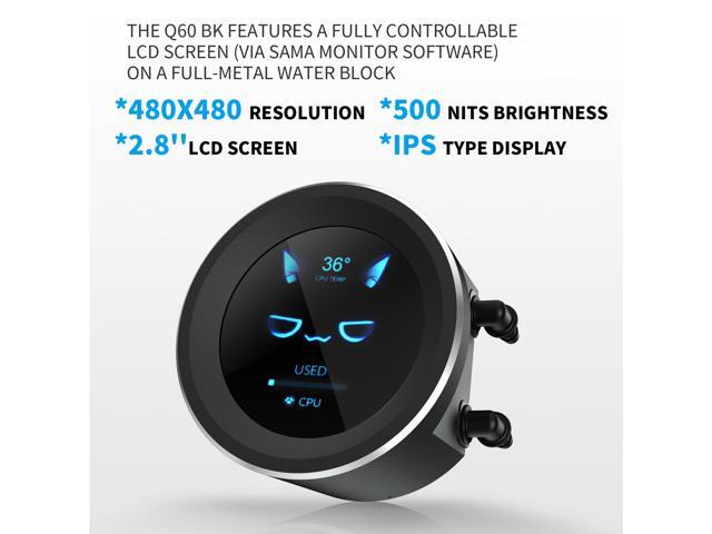 SAMA Q60 Black CPU Liquid Cooler, 360MM Liquid Water Cooling with 2.8' LCD Display & XT120 Modular Fans LCP Blade for Enhanced Cooling and Noise...