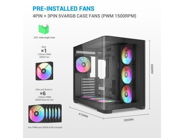 SAMA V60 PC Case, Mid-Tower Computer Case, A Curved Tempered Glass, 7 Pre-Installed ARGB PWM Fans and Fan Hub, USB Type-C, ATX/MATX/ITX...