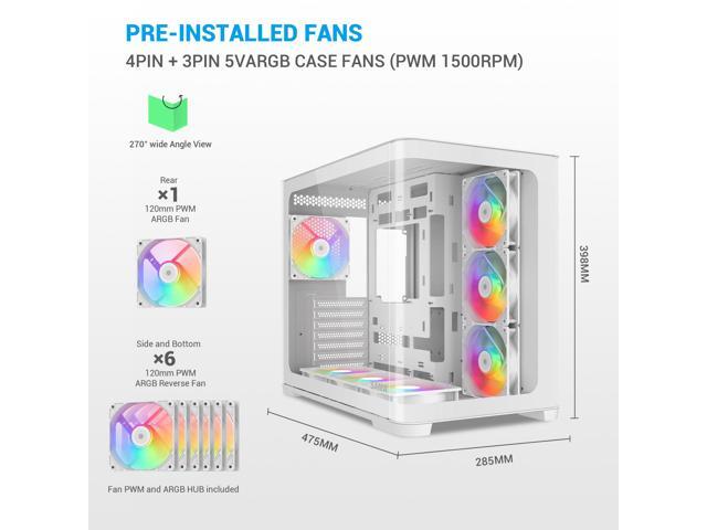 SAMA V60 PC Case, Mid-Tower Computer Case, A Curved Tempered Glass, 7 Pre-Installed ARGB PWM Fans and Fan Hub, USB Type-C, ATX/MATX/ITX...
