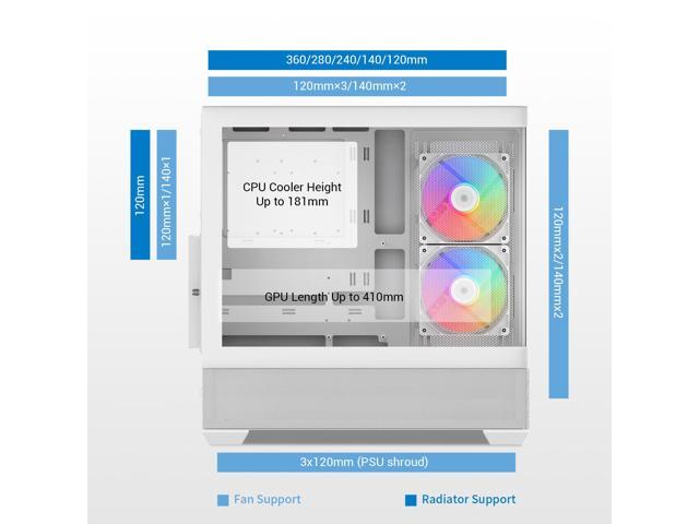 SAMA V40 White ATX Mid Tower PC Case, 6 Pre-Installed 120mm ARGB PWM Fans, Dual Tempered Glass Panels, Vertical Airflow Design, Gaming Computer...