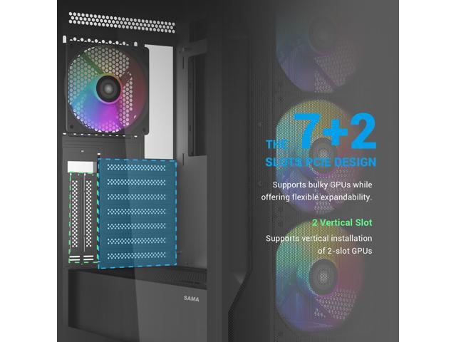 SAMA S40 Black ATX Mid Tower Case - High Airflow, 4x 120mm ARGB PWM Fans, Tempered Glass, Mesh Front, Type-C, Supports ATX/M-ATX/ITX & 4090 GPUs -...