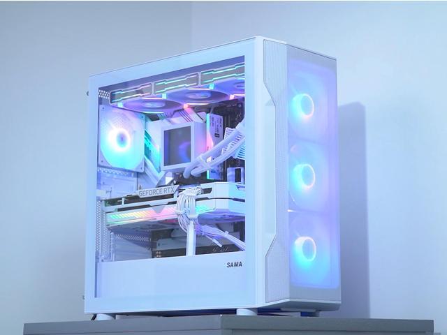 SAMA S40 White ATX Mid Tower Case - High Airflow, 4x 120mm ARGB PWM Fans, Tempered Glass, Mesh Front, Type-C, Supports ATX/M-ATX/ITX & 4090 GPUs -...
