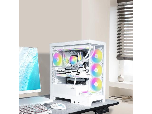 SAMA V50 White Mid Tower PC Case, 4x120mm ARGB PWM Fan Pre-Install for Efficient Cooling, Compatible ATX/MATX/ITX Motherboards and Back-Connect...