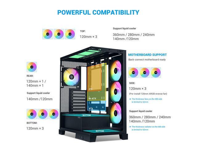 SAMA V50 Black Mid Tower PC Case, 4x120mm ARGB PWM Fan Pre-Install for Efficient Cooling, Compatible ATX/MATX/ITX Motherboards and Back-Connect...