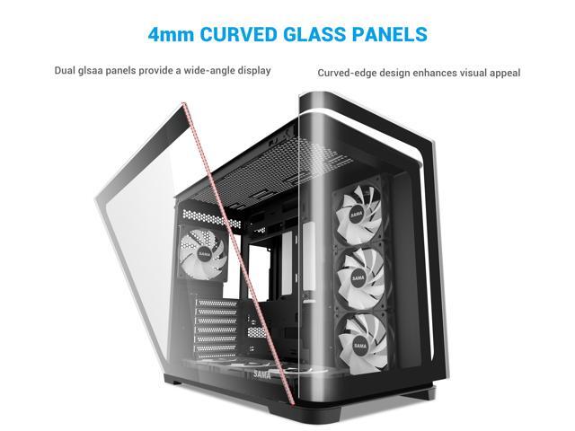 SAMA V60 PC Case, Mid-Tower Computer Case, A Curved Tempered Glass, 7 Pre-Installed ARGB PWM Fans and Fan Hub, USB Type-C, ATX/MATX/ITX...