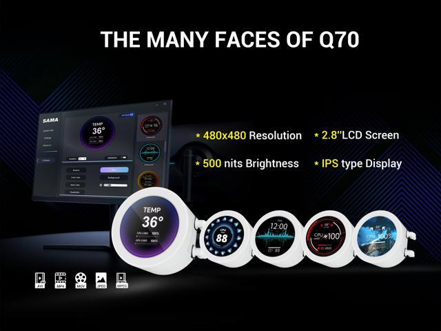 SAMA Q70 White CPU Liquid Cooler, 360MM Liquid Water AIO CPU Cooler with 2.8' LCD Display, Magnetic Detachable, XT120 Modular Fans LCP Blade, Bonus...
