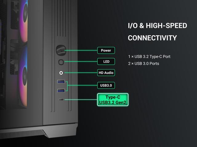 SAMA V52 PC Case with 7 ARGB Fans and Hub, Full View Tempered Glass Mid Tower Gaming Case, Type-C, High Airflow, Supports ATX / Micro-ATX /...