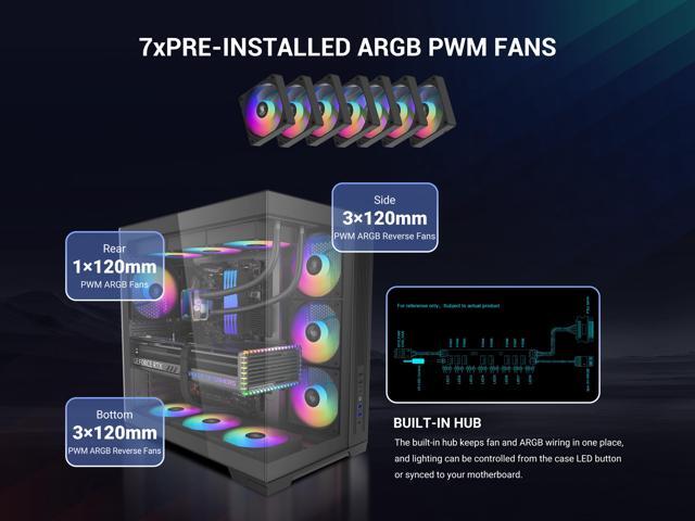 SAMA V52 PC Case with 7 ARGB Fans and Hub, Full View Tempered Glass Mid Tower Gaming Case, Type-C, High Airflow, Supports ATX / Micro-ATX /...