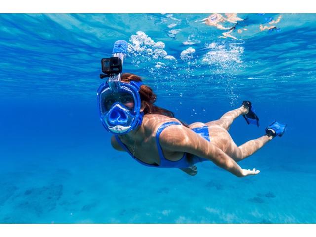 Adult Aire Free Breathing Swimming Diving Snorkel Mask with GoPro Mount (Blue)