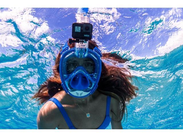 Adult Aire Free Breathing Swimming Diving Snorkel Mask with GoPro Mount (Blue)