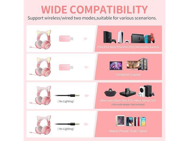 SOMIC GS510 Cat Ear Headset Wireless Gaming Headset for PS5/ PS4/ PC, Pink Headset 2.4G with Retractable Mic, 7.1 Stereo Sound, 8Hrs Playtime, RGB...