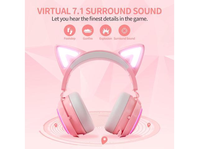 SOMIC GS510 Cat Ear Headset Wireless Gaming Headset for PS5/ PS4/ PC, Pink Headset 2.4G with Retractable Mic, 7.1 Stereo Sound, 8Hrs Playtime, RGB...